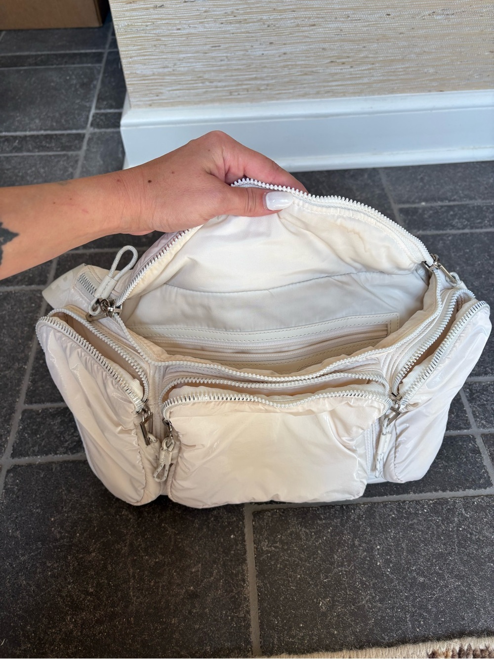 Cream Quilted Multi-Pocket Crossbody Bag - Lightweight Everyday Carry